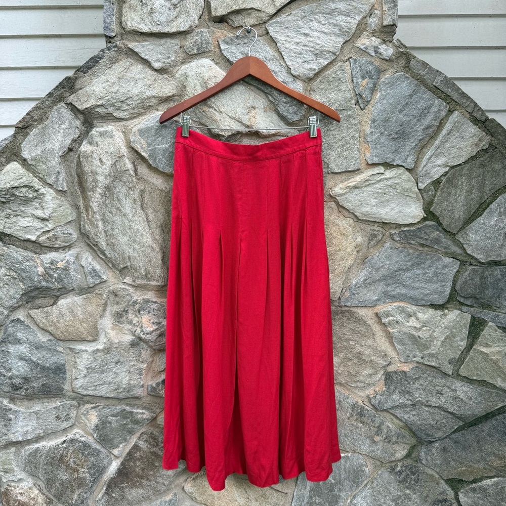 Vintage 90s Long Pleated Red Midi Skirt Womens 8
